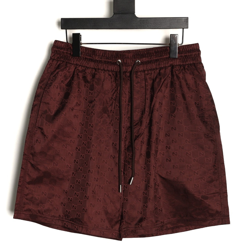 Gucci Tonal Double-G-Style Allover Drawstring Shorts - Burgundy