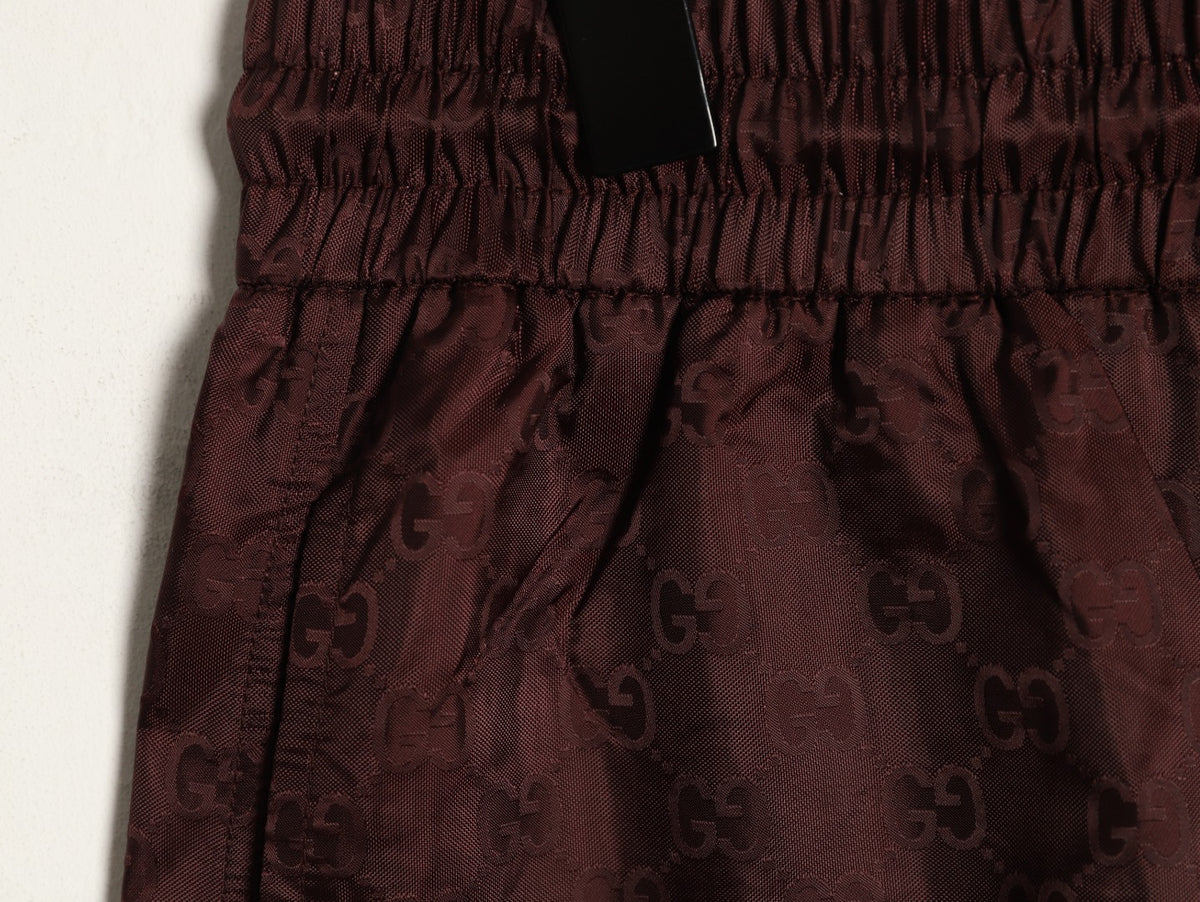 Gucci Tonal Double-G-Style Allover Drawstring Shorts - Burgundy