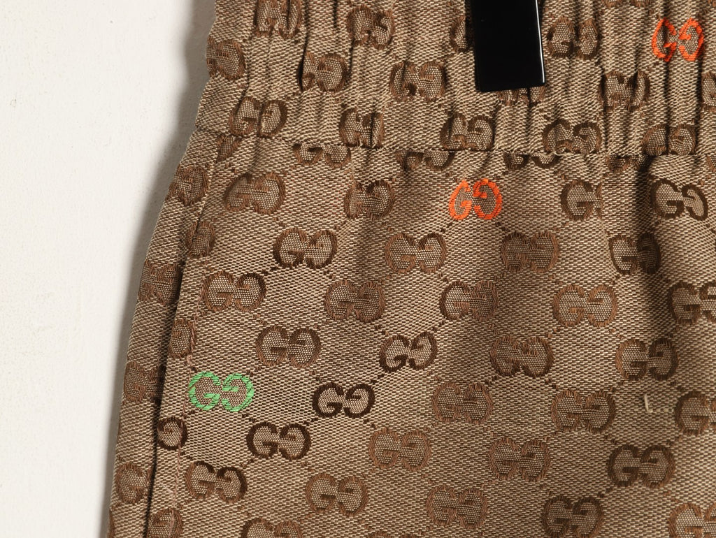 Gucci Allover Double-G-Style Color-Accent Drawstring Shorts - Tan
