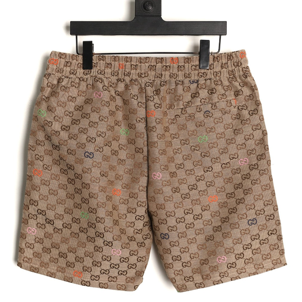 Gucci Allover Double-G-Style Color-Accent Drawstring Shorts - Tan