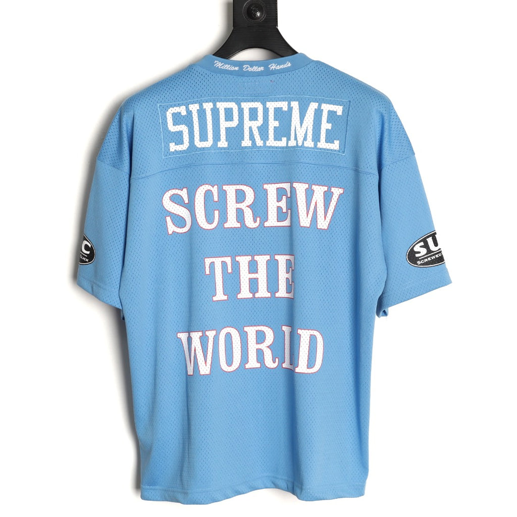 Supreme DJ Screw Graphic V-Neck Football-Style Jersey - Light Blue