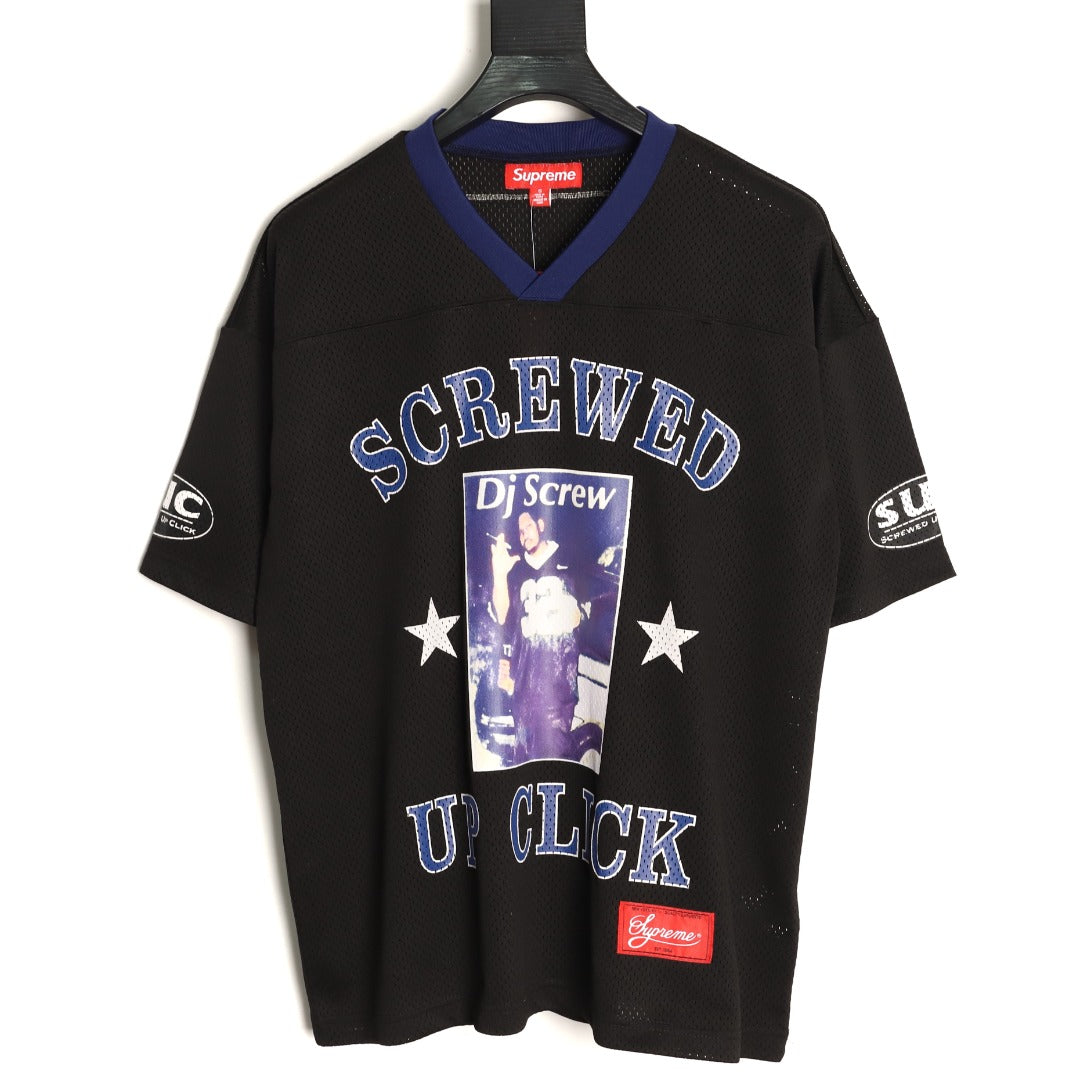 Supreme DJ Screw Graphic V-Neck Football-Style Jersey - Black